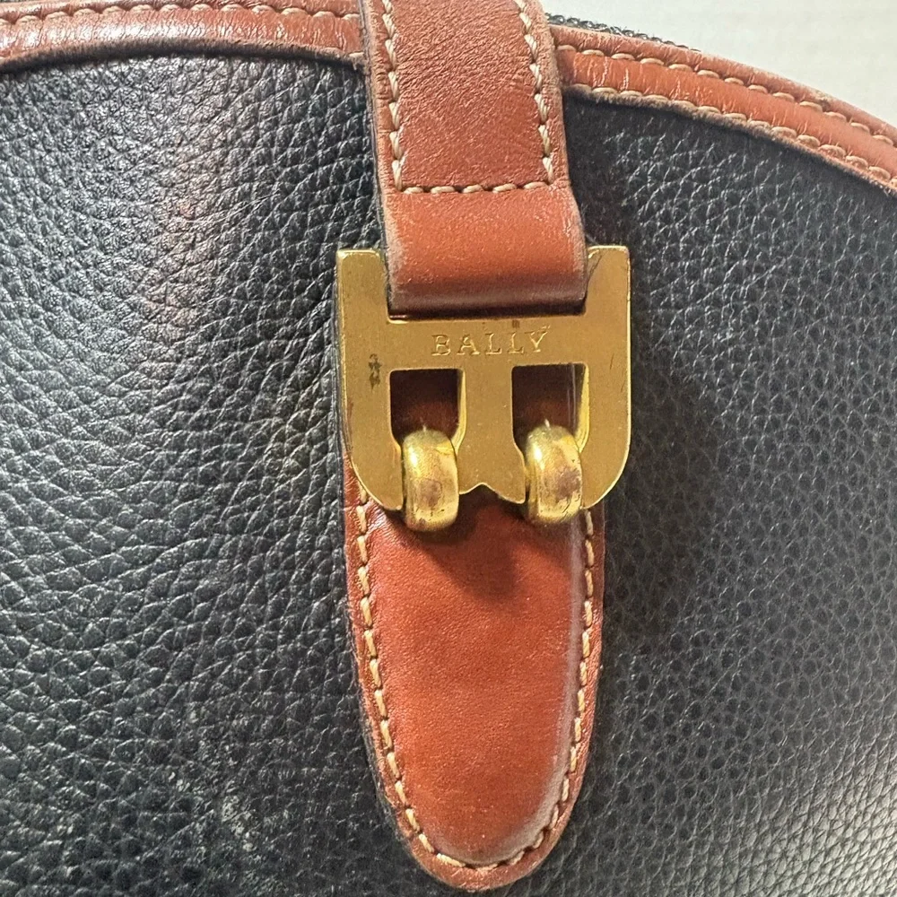 BALLY B Logo Black and Brown Leather Handbag - Picture 14 of 15